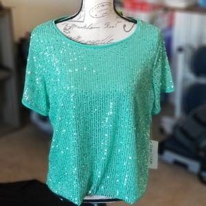 PARK & MAIN GREEN SEQUIN TOP 1X